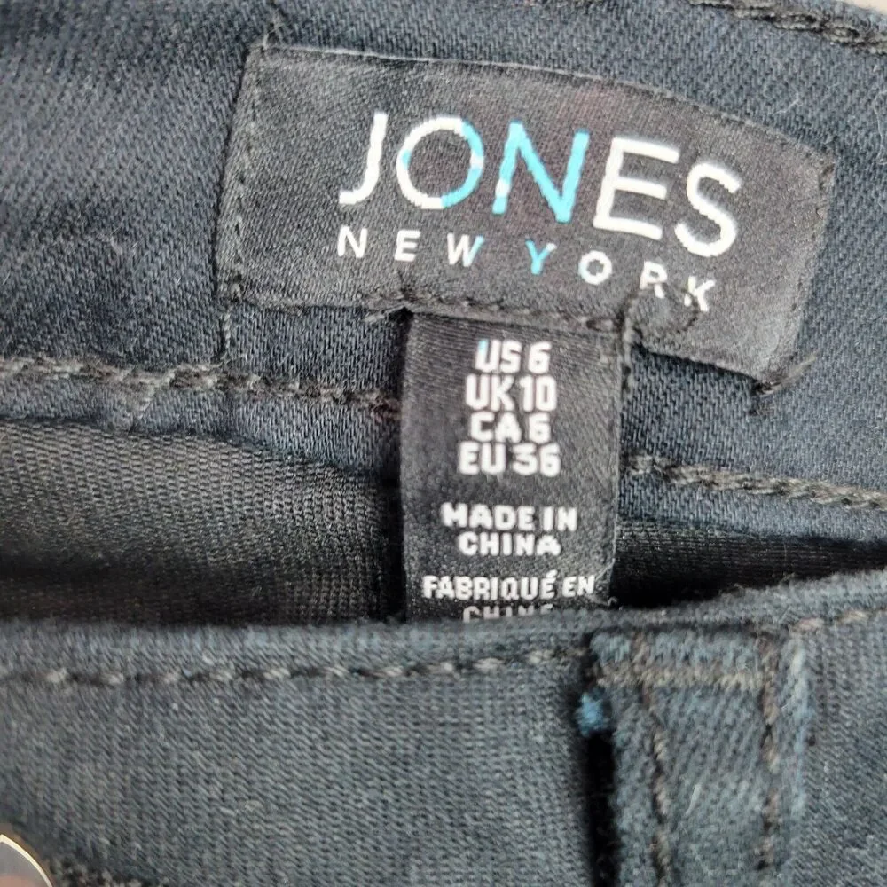 Jones Pants Womens Size‎ 6 Black Embroidery Madison Skinny Crop Control Comfort
